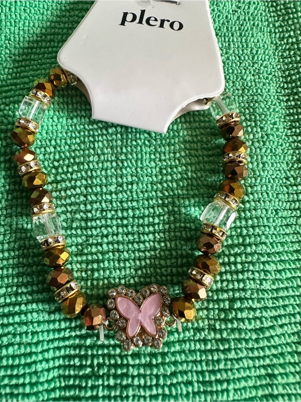 Plero Pink Butterfly Gold Beaded Bracelet